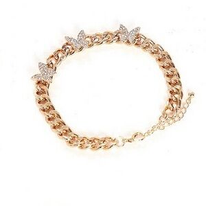 Gold&Rhinestone Butterfly Anklet